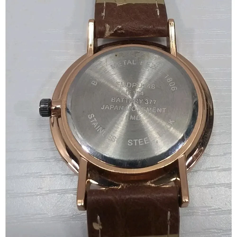 Rose Gold Tone Wristwatch W/ Adjustable Brown Buckle Band New Battery W282